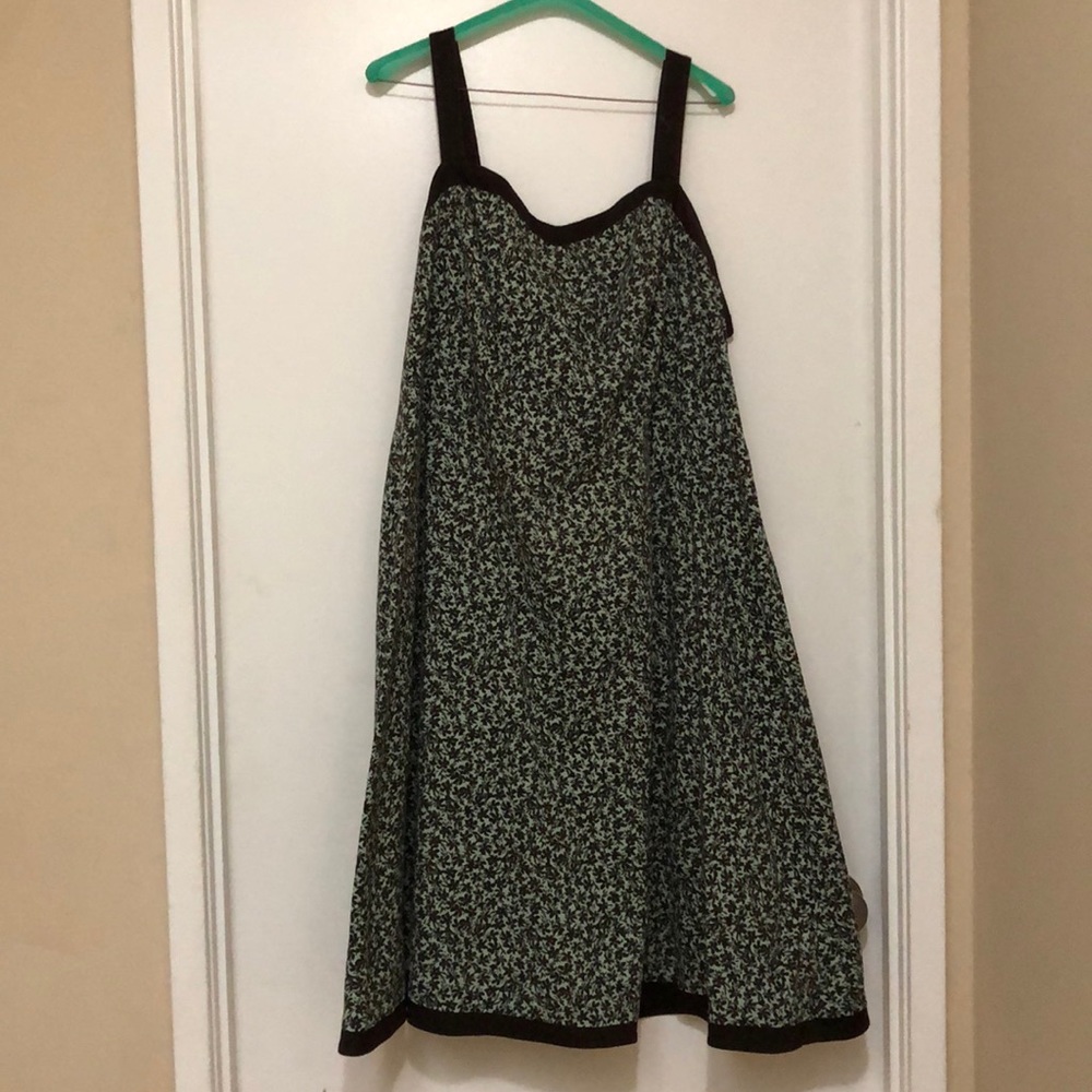 Plus size mint green dress- brown straps & pattern